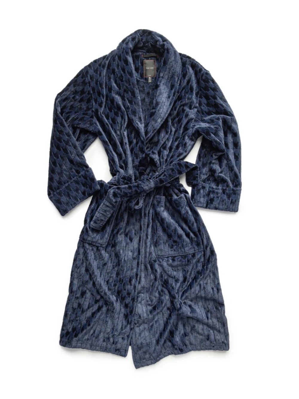 Daniel Buchler Plush Striped Houndstooth Robe in Navy